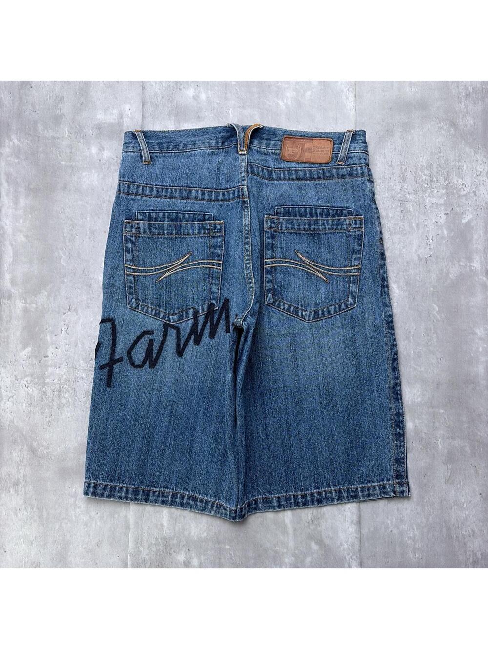 Y2K Blue Phat Farm Grunge Baggy Embroidered Skater Denim Jorts
